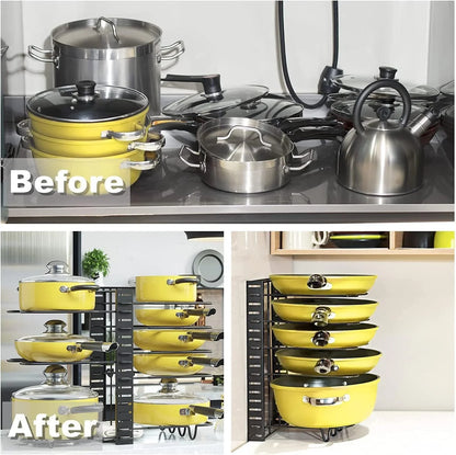 Pot Organizer Rack 8 Tiers Pots and Pans Organizer, Pot Lid Organizer for Kitchen Cabinet Cookware Organizers and Storage,Upgraded