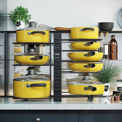 Pot Organizer Rack 8 Tiers Pots and Pans Organizer, Pot Lid Organizer for Kitchen Cabinet Cookware Organizers and Storage,Upgraded