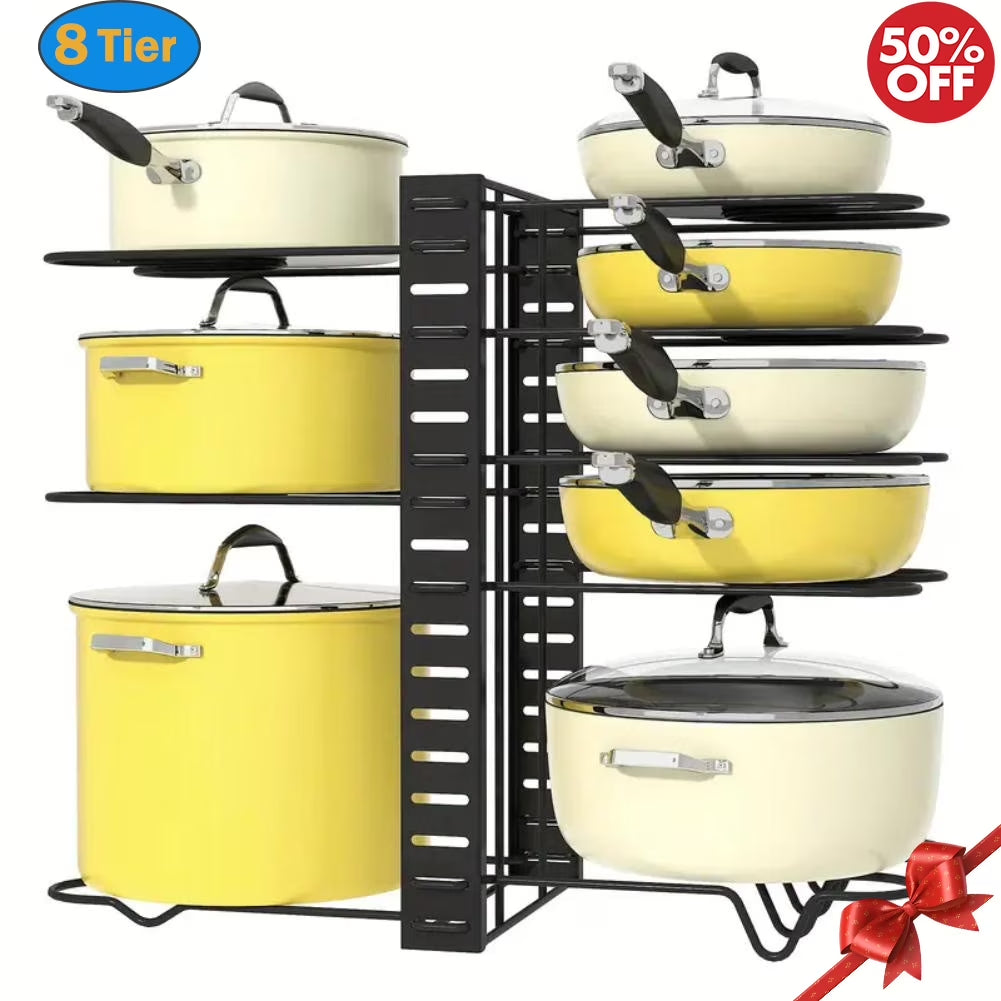 Pot Organizer Rack 8 Tiers Pots and Pans Organizer, Pot Lid Organizer for Kitchen Cabinet Cookware Organizers and Storage,Upgraded
